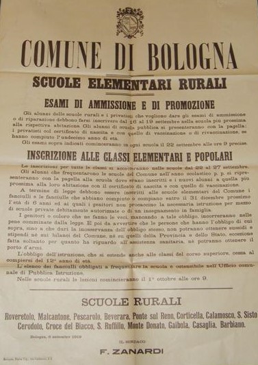 Avviso di apertura scuole (Archivio storico del Comune di Bologna)
